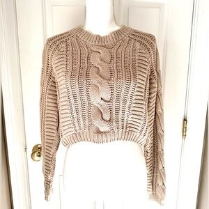 Urban Outfitters Lottie Moss Cropped Tan Cable Knit Sweater